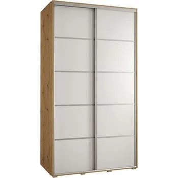 Šatní skříň Šatní skříň s posuvnými dveřmi DAVOS 4, 140cm | DUB Artisan / bílá / stříbrné