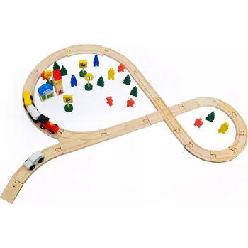 Dřevěná hračka Wiky Vlaková dráha set dřevo 48 ks