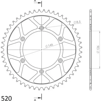 Řetězová sada pro motocykl Řetězová rozeta SUPERSPROX RFE-808:52-BLK černý 52 zubů, 520