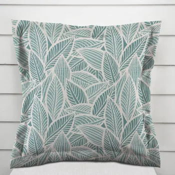 Povlak na dekorativní polštářek Dekorační povlak na polštář s lemem Leona LN-166 Bílé listy na modrozeleném 50 x 60 cm