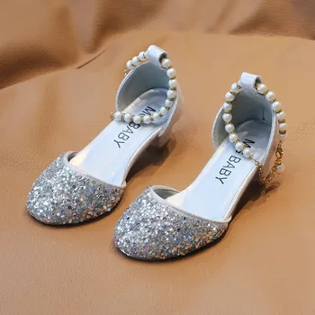 Dívčí baleríny Dívčí střevíčky s flitry a mašlí vhodné pro svatby a oslavy Barva: Stříbrná, Velikost: 27