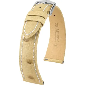 Módní doplněk Kožený řemínek Hirsch Massai Ostrich L 04362091-2, béžový, pštrosí kůže, délka L, Quick Release - 19 mm