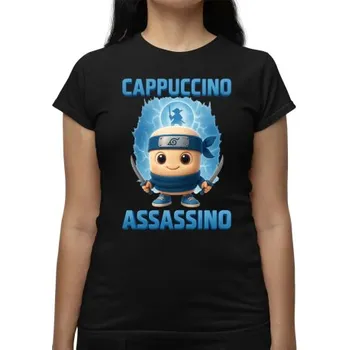 Žertovný předmět Cappuccino Assassino Baby - Italian Brainrot - ninja kelímek - dámské tričko s potiskem- Tričkový.cz