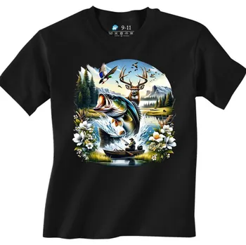 Chlapecké tričko Dětské tričko Okoun Skok nad jezerem (Velikost: 9-11, Barva: Černá)