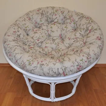 Papasan Nábytek PEGAS Ratanový papasan 100 cm bílý, polstr motiv ptáci