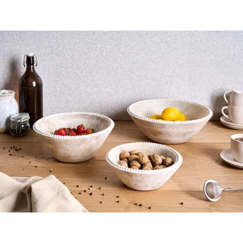 Sada 3 dekorativních misek světle hnědá mangové dřevo ruční výroba malované na ovoce rustikální styl kuchyně jídelna Beliani