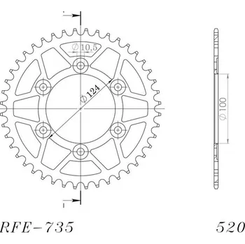 Řetězová sada pro motocykl Řetězová rozeta SUPERSPROX RFE-735:44-BLK černý 44 zubů, 520