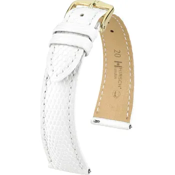 Řemínek na hodinky Kožený řemínek Hirsch London L 04366000-7, bílý, ještěrčí kůže, délka L, Quick Release - 22 mm