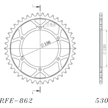 Řetězová sada pro motocykl Řetězová rozeta SUPERSPROX RFE-862:44-BLK černý 44 zubů, 530