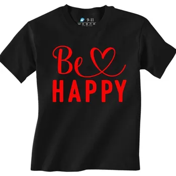 Chlapecké tričko Dětské tričko Buď Šťastný v srdci Be Happy Heart (Velikost: 12-13, Barva: Černá)