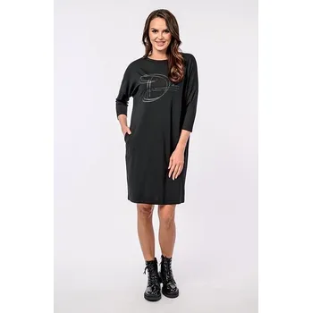 Dámské šaty Volnější kimonové černé dámské šaty s potiskem 7143 velikost 4XL