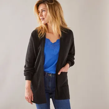 Dámský svetr Blancheporte Dlouhý kardigan bez zapínání, hladký pletený vzor černá 50