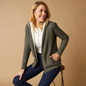 Dámské oblečení Blancheporte Svetr s hebkou podšívkou, na zip khaki 34/36