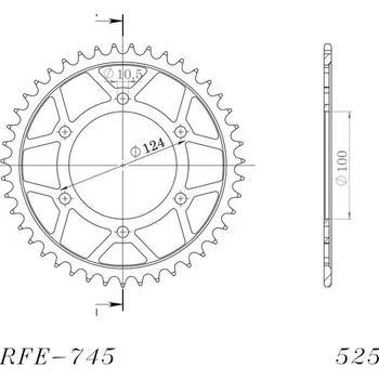 Řetězová sada pro motocykl Řetězová rozeta SUPERSPROX RFE-745:43-BLK černý 43 zubů, 525