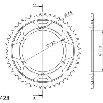 Řetězová sada pro motocykl Řetězová rozeta SUPERSPROX RFE-485:48-BLK černý 48 zubů, 428