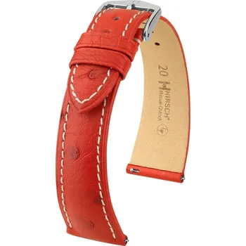 Řemínek na hodinky Kožený řemínek Hirsch Massai Ostrich L 04362021-2, červený, pštrosí kůže, délka L, Quick Release - 20 mm