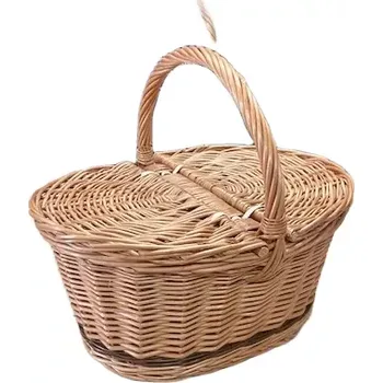 Piknikový koš Proutěný koš piknik malý (Malý proutěný koš Piknik s víkem z loupaného proutí pro výlety i nákupy)
