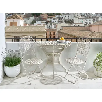 Zahradní stůl Zahradní bistro stůl světle béžový kovový železný půlkruhový 80 x 36 cm květinový vzor vintage styl venkovní nábytek Beliani