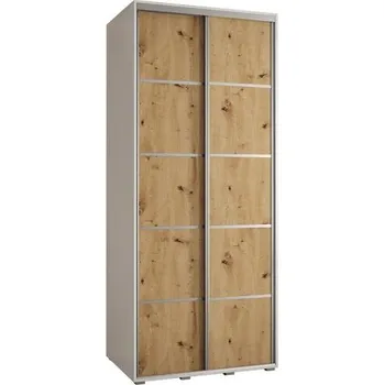 Šatní skříň Šatní skříň s posuvnými dveřmi DAVOS 4, 100cm | Bílá / DUB Artisan / stříbrné