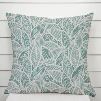 Povlak na dekorativní polštářek Dekorační povlak na polštář Leona LN-166 Bílé listy na modrozeleném 40 x 40 cm