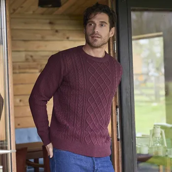 Pánský svetr Blancheporte Pulovr s irským vzorem a kulatým výstřihem bordó melír 127/136 (3XL)