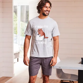 Dámské pyžamo Blancheporte Pyžamo se šortkami a krátkými 		rukávy, s potiskem sviště šedý melír 87/96 (M)