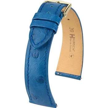 Řemínek na hodinky Kožený řemínek Hirsch Massai Ostrich L 04362085-7, modrý, pštrosí kůže, délka L, Quick Release - 17 mm