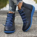 Dámské zimní kotníkové boty z kůže na šněrování Barva: Modrá, Velikost: 37