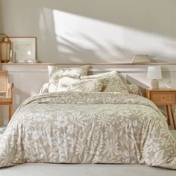 Povlečení Blancheporte Flanelové povlečení Céline s potiskem rostlin písková povlak na polštář 50x70 cm