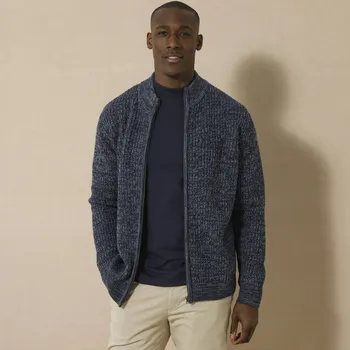 Pánský svetr Blancheporte Svetr s obousměrným zapínáním na zip, 30 % vlna modrá žíhaná 137/146 (4XL)