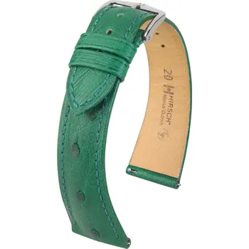 Řemínek na hodinky Kožený řemínek Hirsch Massai Ostrich L 04362040-2, zelený, pštrosí kůže, délka L, Quick Release - 17 mm