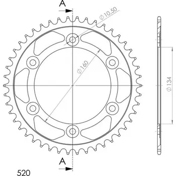 Řetězová sada pro motocykl Řetězová rozeta SUPERSPROX RFE-1308:45-BLK černý 45 zubů, 520