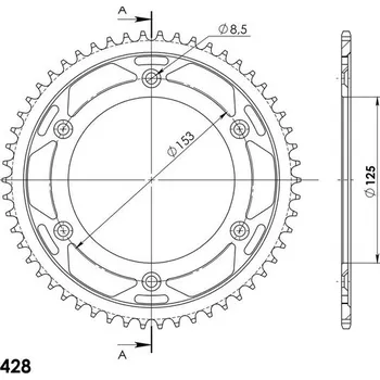Řetězová sada pro motocykl Řetězová rozeta SUPERSPROX RFE-1258:54-BLK černý 54 zubů, 428