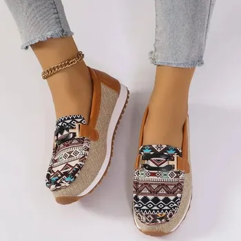 Dámské mokasíny Vzorované mokasíny s klínem Barva: Khaki, Velikost: 42