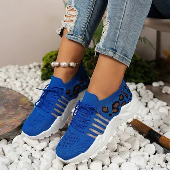 Dámské tenisky Prodyšné tenisky na platformě se vzorem leopard Barva: Modrá, Velikost: 37