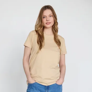 Dámské tričko Reserved - Bavlněné tričko střihu regular - pšeničná - 899BZ-12X - 899BZ-12X-XS