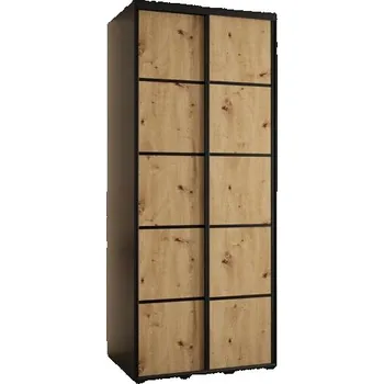 Šatní skříň Šatní skříň s posuvnými dveřmi DAVOS 4, 100cm | Černá / DUB Artisan / černé pojezdy