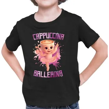 Žertovný předmět Cappuccina Ballerina Baby - Italian Brainrot - balerína šálek - dětské tričko s potiskem- Tričkový.cz