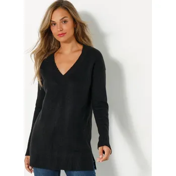 Dámský svetr Blancheporte Dlouhý pulovr s výstřihem do V černá 52