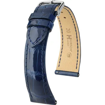 Řemínek na hodinky Kožený řemínek Hirsch London 04307180-2, modrý, aligátoří kůže, Quick Release - 14 mm