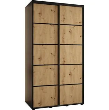 Šatní skříň Šatní skříň s posuvnými dveřmi DAVOS 4, 140cm | Černá / DUB Artisan / černé pojezdy