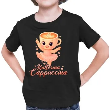 Žertovný předmět Cappuccina Ballerina Baby V2 - Italian Brainrot - balerína šálek - dětské tričko s potiskem - dětské tričko s potiskem- Tričkový.cz