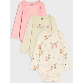 Kojenecké oblečení Sinsay - Sada 3 kusů bavlněných body s dlouhými rukávy - krémová - 9154C-01X - 9154C-01X-62