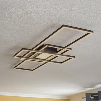 Lindby Ismera LED stropní svítidlo 3 rámečky, antracitová barva - Stříška - délka 20 cm, šířka 11 cm, výška 5 cm černá matná LED 52,3 W celkem - Doprava zdarma