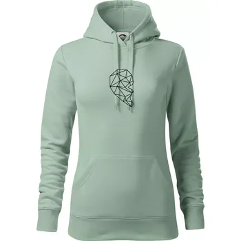 Dámská mikina Párovy motiv srdce geometrie - ONA - Mikina dámská Cape s kapucí - XL ( Sage )