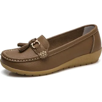 Dámské mokasíny Dámské mokasíny na klínku – nazouváky Barva: Khaki, Velikost: 35