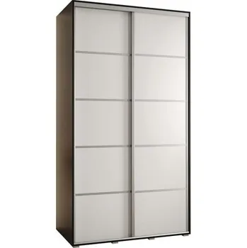 Šatní skříň Šatní skříň s posuvnými dveřmi DAVOS 4, 140cm | Černá / bílá / stříbrné pojezdy