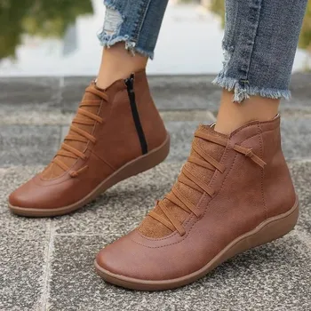 Dámské kozačky Dámské zimní kotníkové boty z kůže na šněrování Barva: Hnědá, Velikost: 41