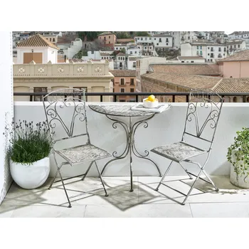 Zahradní stůl Zahradní bistro stůl šedý kovový železný půlkruhový 80 x 36 cm vintage styl venkovní nábytek Beliani