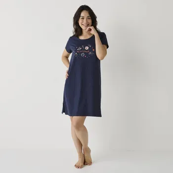 Dámská noční košile Blancheporte Krátká noční košile s krátkými rukávy a potiskem galaxie nám. modrá 52